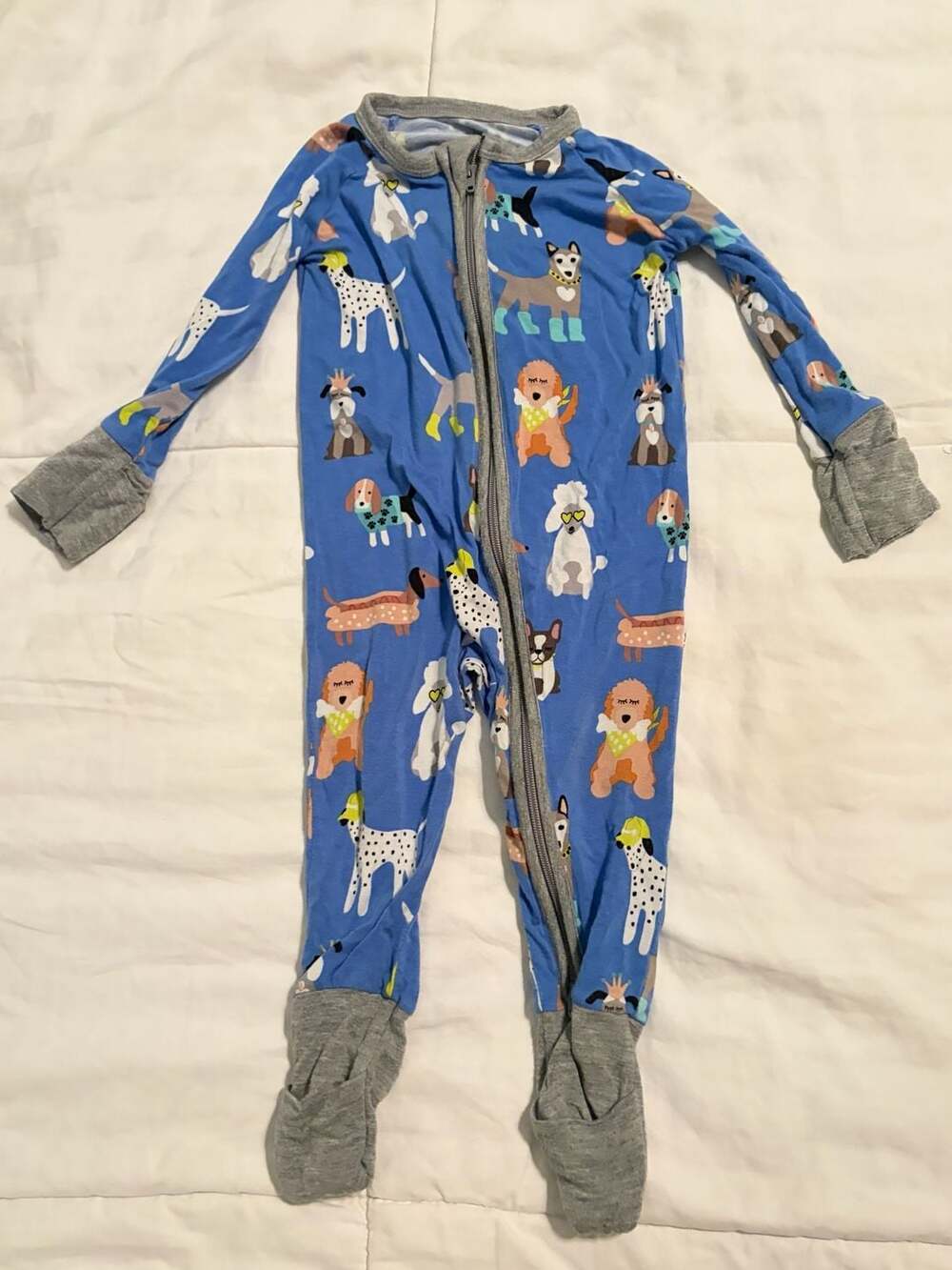 Little Sleepies Dapper Dogs Zippy Size 3-6 Months Blue Bamboo Footie